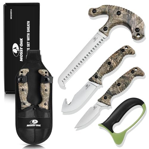 Mossy Oak Field Dressing Kit, 4 Pcs Camouflage Hunting Knife Set With Sheath,...
