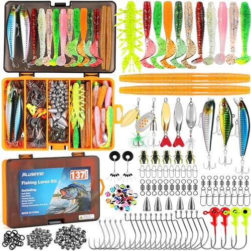 Plusinno Fishing Lures, 137pcs Tackle Box With Tackle Included, Crankbaits, S...