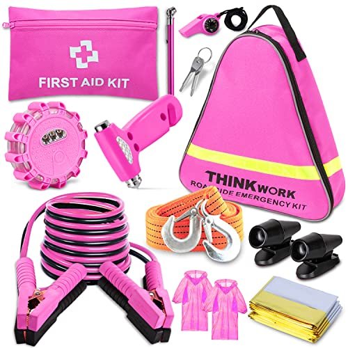 Thinkwork Car Emergency Kit For Teen Girls And Lady's Gifts, Pink Emergency R...
