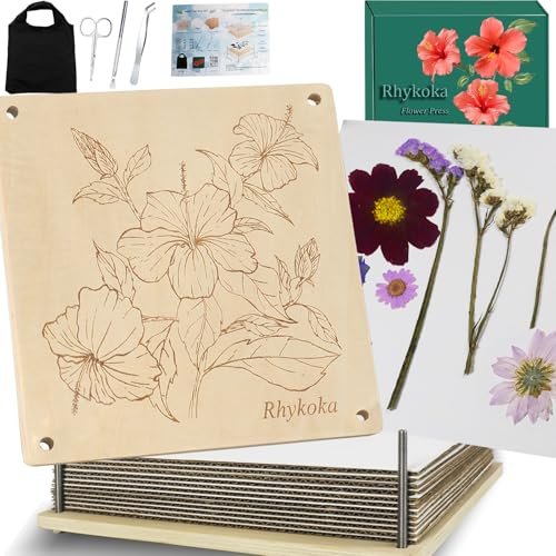 Rhykoka Large Flower Press,11x11 Inch (28x28cm) 10 Layers Wooden Flower Press...