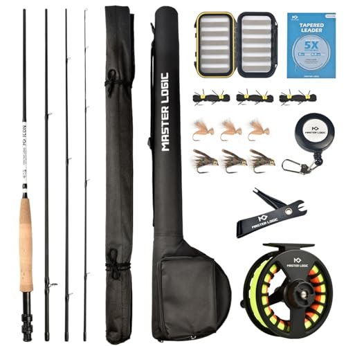 Master Logic Fly Fishing Rod And Reel Combo Starter Kit, Graphite Fly Rod Wit...