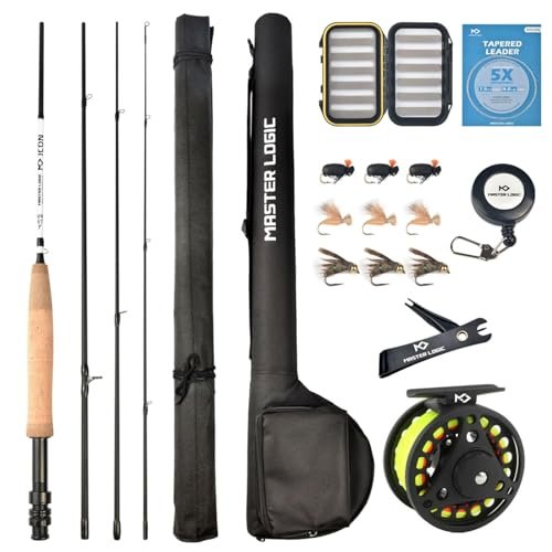 Master Logic Fly Fishing Rod And Reel Combo Starter Kit, Graphite Fly Rod Wit...