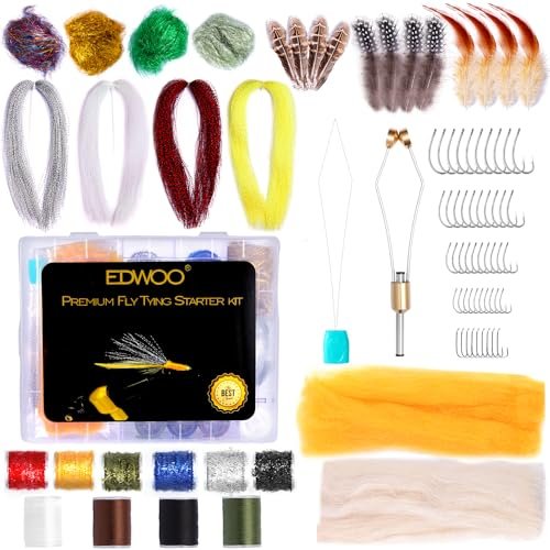 Edwoo Fly Tying Materials Kit, 87pcs Starter Kit, Fly Tying Tools Bobbin-hold...
