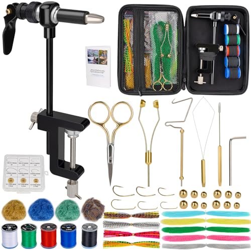 Qualyqualy Fly Tying Kit With Fly Tying Vise Bobbin, Scissors, Whip Finisher,...