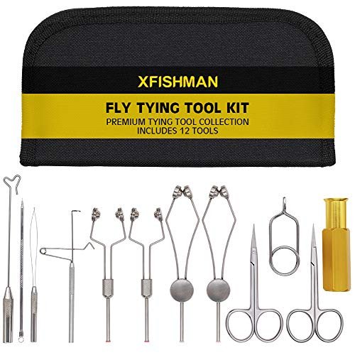 Xfishman Fly Tying Tool Kit 12 In 1 With Bobbin Finisher Scissors Hackle Hair...
