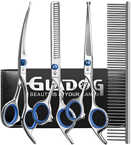 Gladog Professional 5 In 1 Dog Grooming Scissors Set With Safety Round Tips, ...