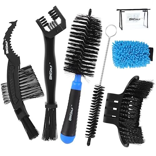 Bwshlf Bike Cleaning Kit (6 Pcs) With 1 Storage Bag, 5 Brushes For Tires, Cha...