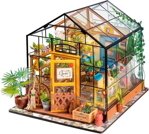 Robotime Diy Miniature House Kit Mini Green House Tiny Dollhouse Wooden Furni...