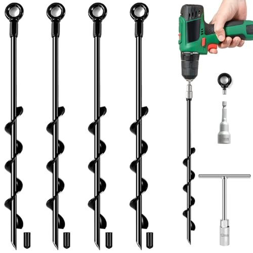 Fabulas Ground Anchors Screw In, 18 Inch 4 Pack Spiral Swing Set Trampoline E...