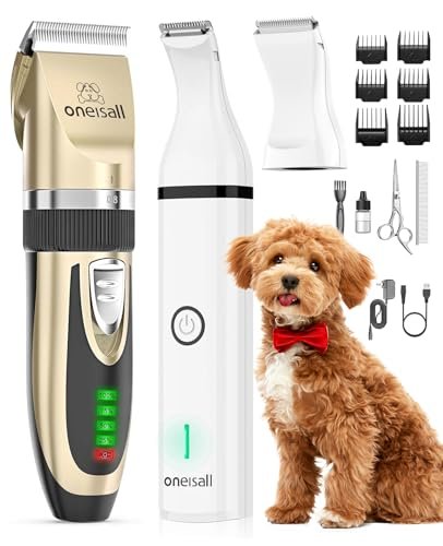 Oneisall Dog Clippers And Paw Trimmer Kit 2 In 1 Low Noise Cordless Dog Clipp...