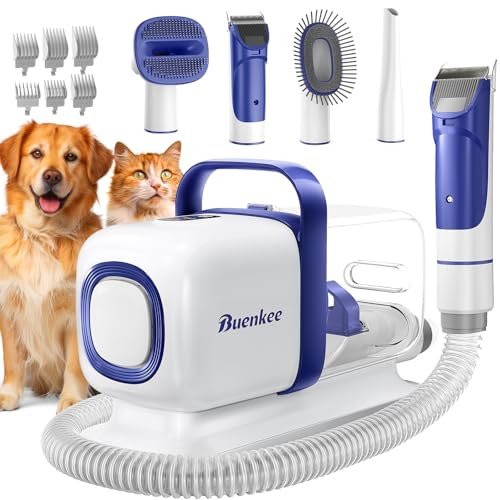Buenkee Dog Grooming Kit With Vacuum, 15000pa Pet Hair Clipper And Shedding B...