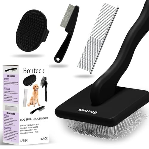 Bonteck Dog Slicker Brush For Dogs Grooming Kit 4pcs | Large Dog Brush For Go...
