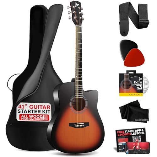 Pyle Steel String Acoustic Guitar Kit, 4/4 Full Size Cutaway All-wood Guitarr...