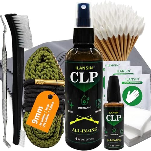 Ilansin 9mm Bore Cleaner & 5oz Clp Oil Gun Cleaning Kit With Gun Snake .38 .3...