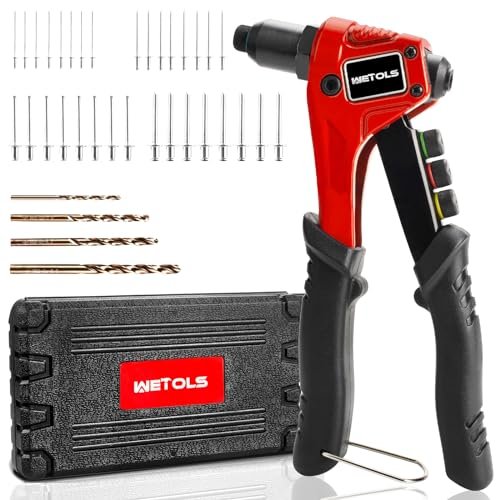 Wetols Pop Rivet Gun Kit With 200 Blind Rivets, Upgraded Manual Single Hand R...