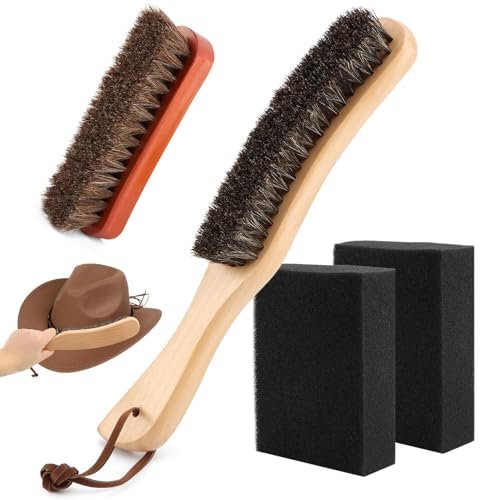 4 Pcs Horsehair Felt Hat Brush Kit With Cleaning Sponge, Cowboy Hat Brush Cle...