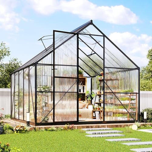 Jocisland 8x10ft Polycarbonate Greenhouse, Heavy Duty Aluminum Frame With 2 W...