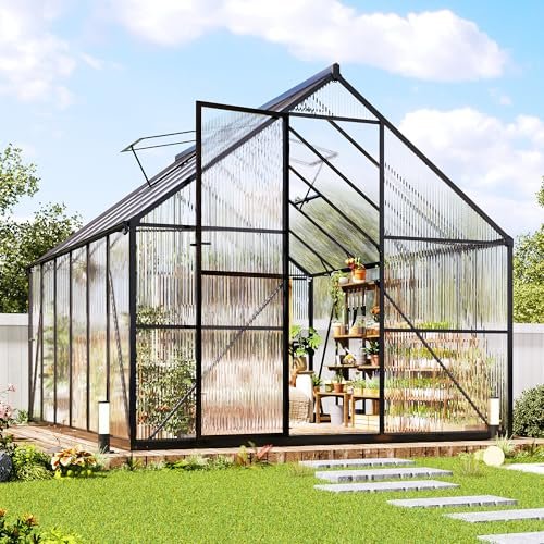 Jocisland 8x12ft Polycarbonate Greenhouse, Heavy Duty Aluminum Frame With 2 W...