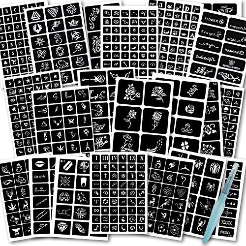 Koogel 524pcs Henna Tattoo Stencil Kit With Pen, Reusable Body Art Templates ...