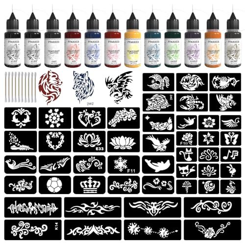 Pfarrer Temporary Tattoo Kit12 Bottles Color Temporary Tattoo Ink,49 Big Pcs ...