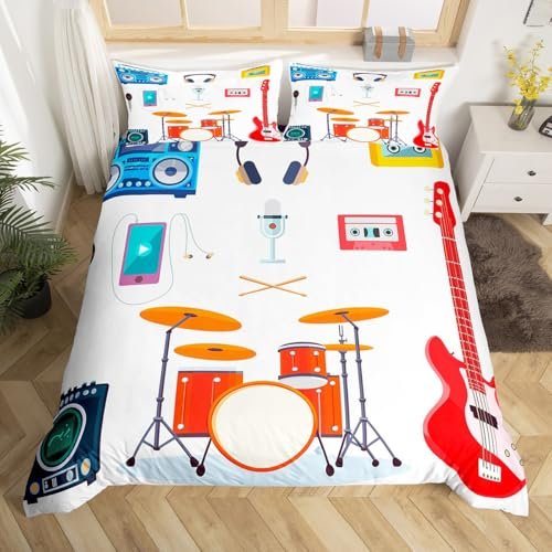 Boys Drum Kit Bedding Set Twin Size,music Notes Musical Instruments Comforter...