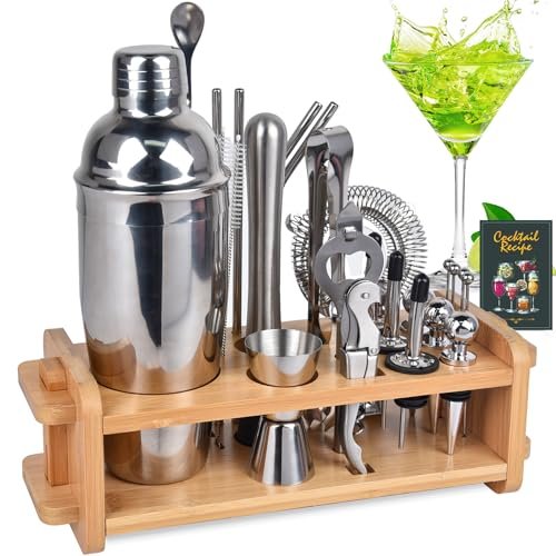 30pcs Mixology Bartender Kit With Stand, Secilla 25oz Bar Set Cocktail Shaker...