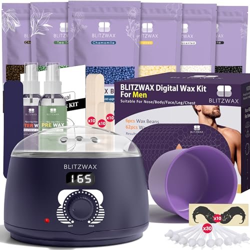 Blitzwax Brazilian And Bikini Waxing Kit For Men, Hard Wax Warmer For Face, L...
