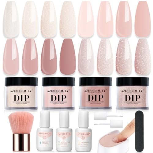 Azurebeauty Dip Powder Nail Kit Starter, All Season Nude Skin Glitter 4 Color...