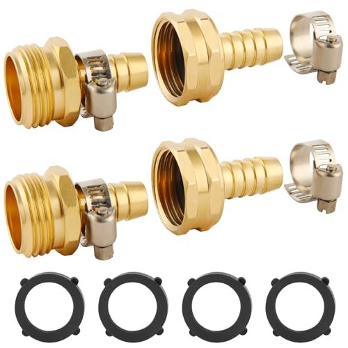 2 Set Brass Garden Hose Repair Connector Kit With Clamps, Fit For 1/2