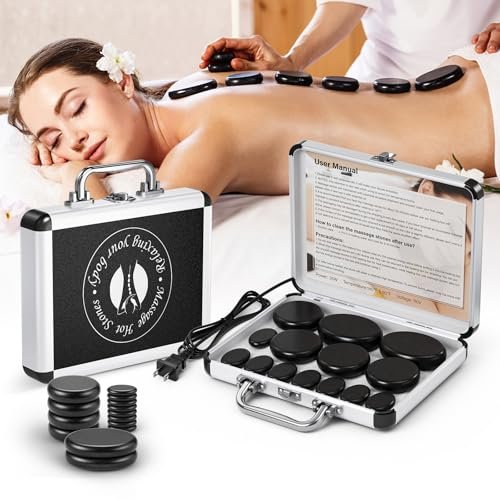 Slimsty Hot Stones Massage Set, 14pcs Basalt Portable Stone Kit With Warmer, ...