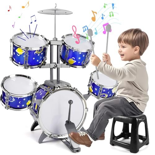 M Sanmersen Upgraded Kids Jazz Drum Set Toddler Toy Drum Set With Stool, Plas...