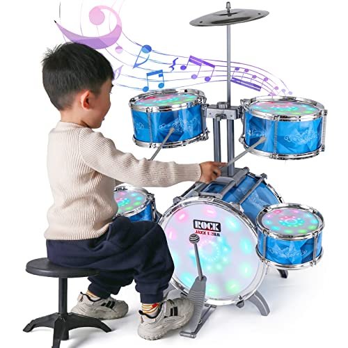 Kids Drum Set For Toddlers With 5 Jazz Drum Kit & Lights (vibrating-controlle...