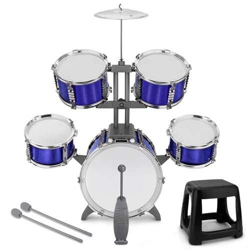 Kids Drum Set 5 Piece Toddlers Jazz Drum Kit With Stool Musical Instrument To...