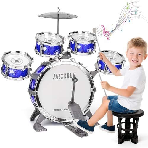 Upgraded Drum Set For Kids 3-5 Toddler Toy Ages 2-4 Jazz Drums Kit With Stool...